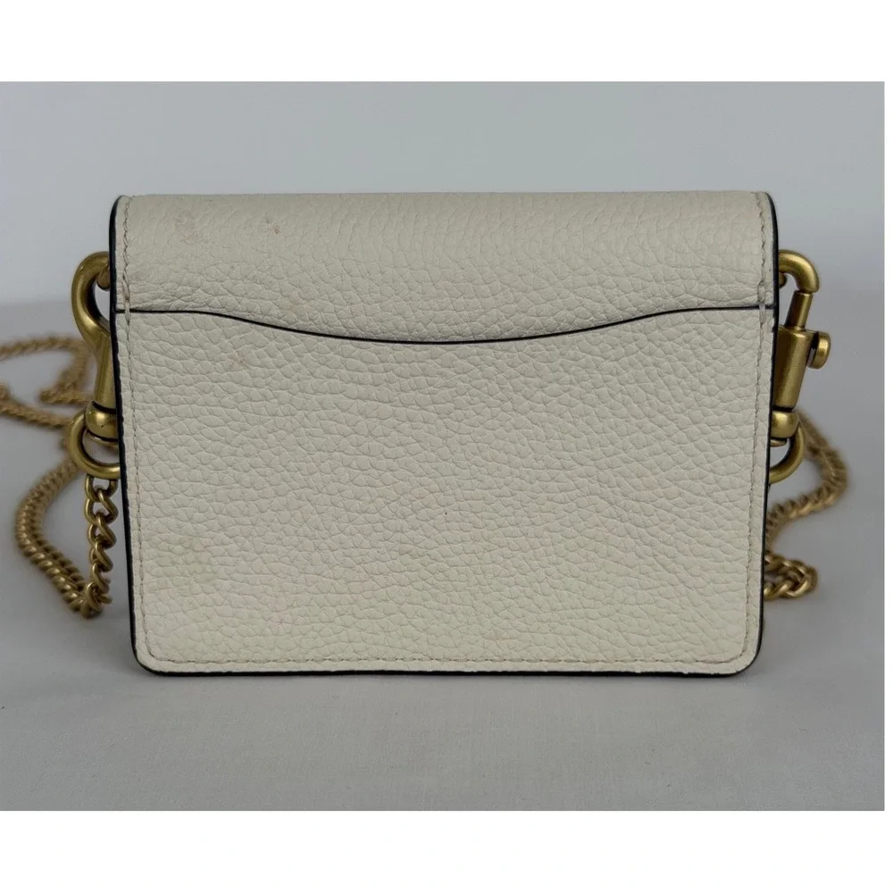 Coach Bunny Card Case on Chain White Pebbled Leather Mini Bag AXP 4